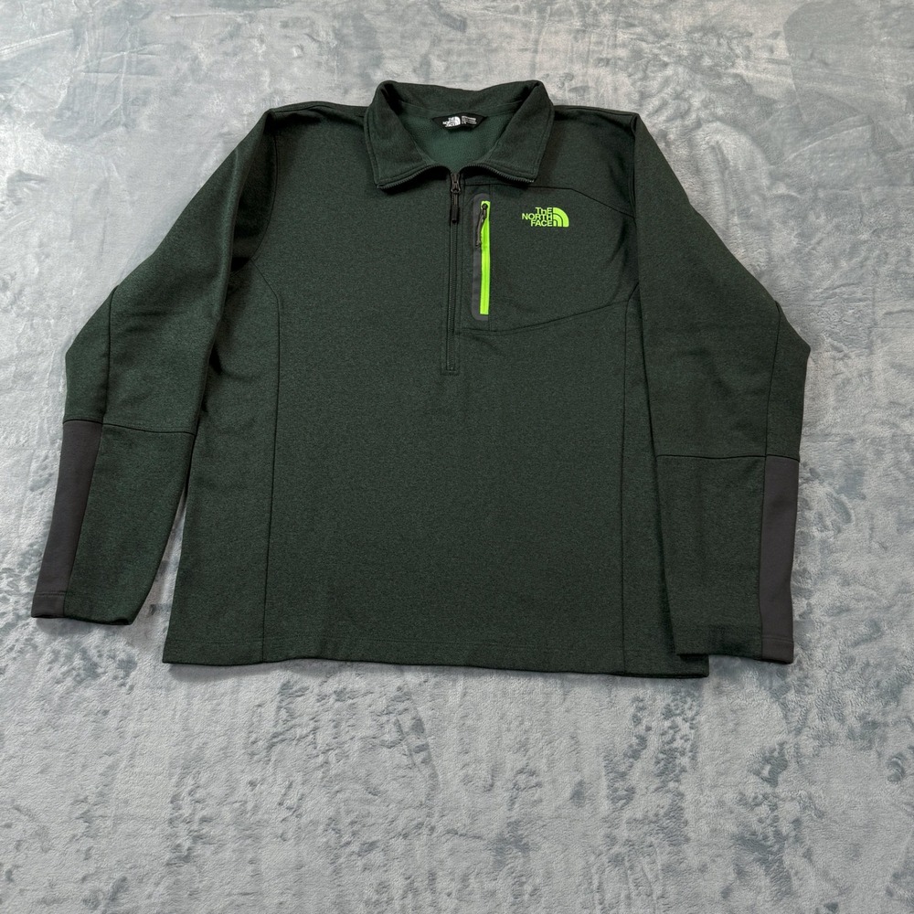 The North Face Mens Large Forest Green Heather Half Zip Fleece Pullover